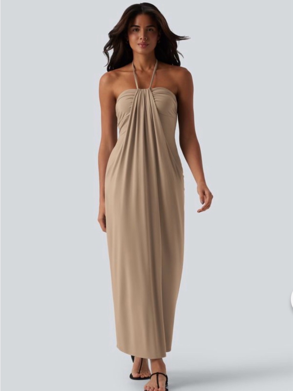 HALARA Beige Halter Maxi Dress